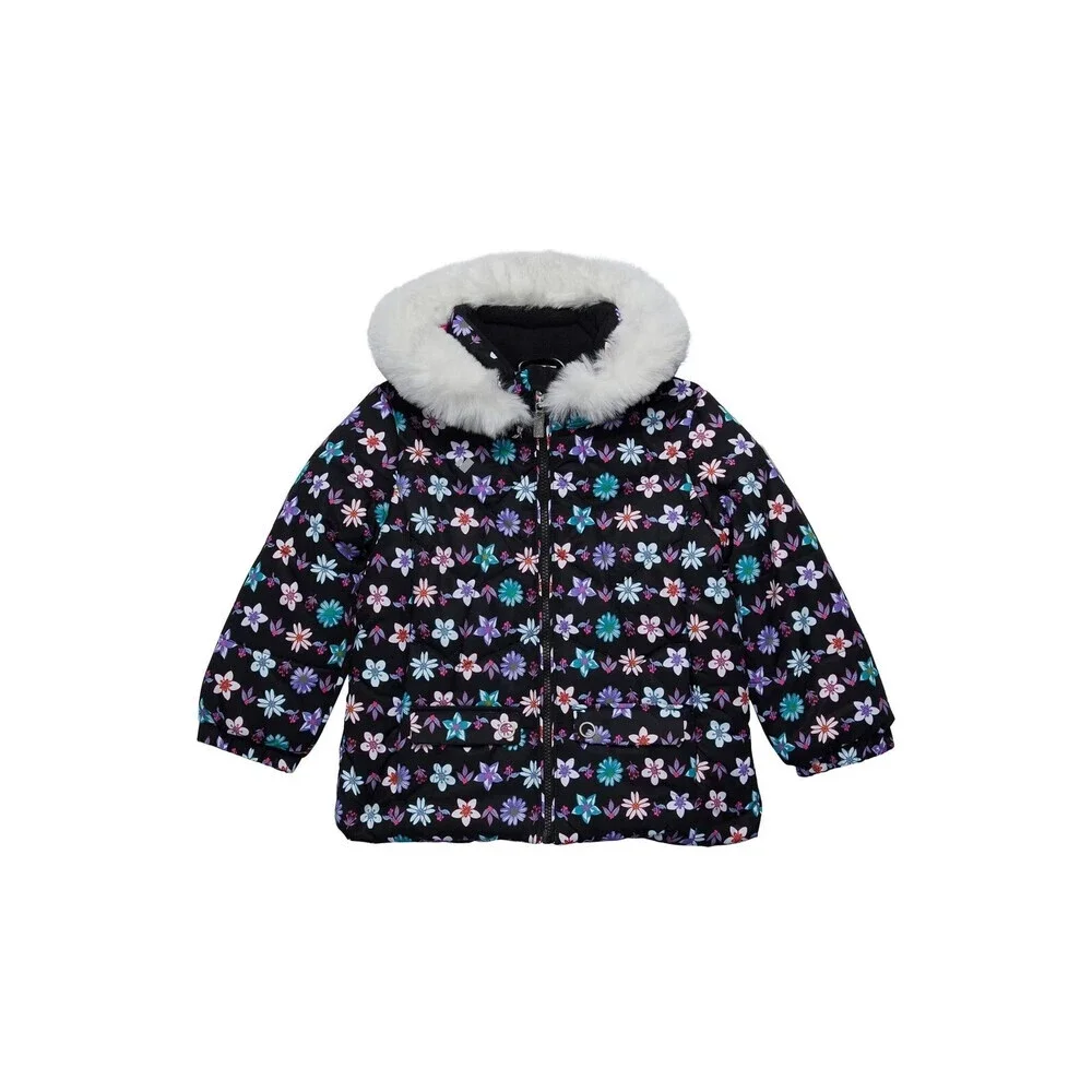 Obermeyer Roselet Jacket Girls 5 Black Floral Insulated Hooded Full Zip ERK1640